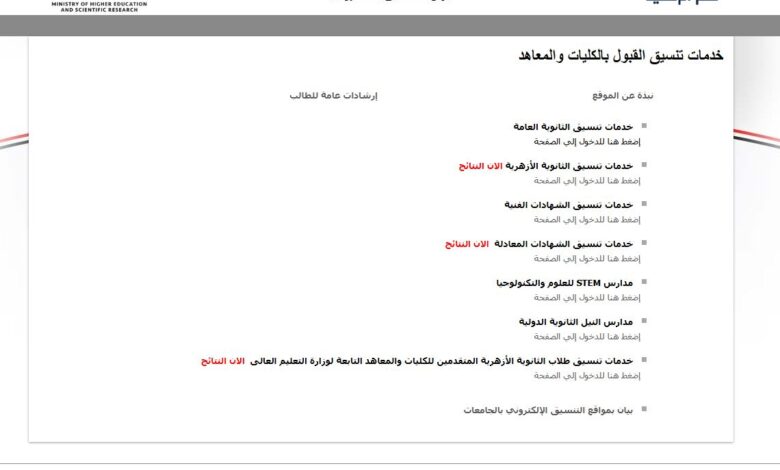 توقعات تنسيق الكليات